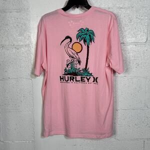 Hurley men's Everyday Stork Palms Short Sleeve T-Shirt Lollipop Heather, Large
